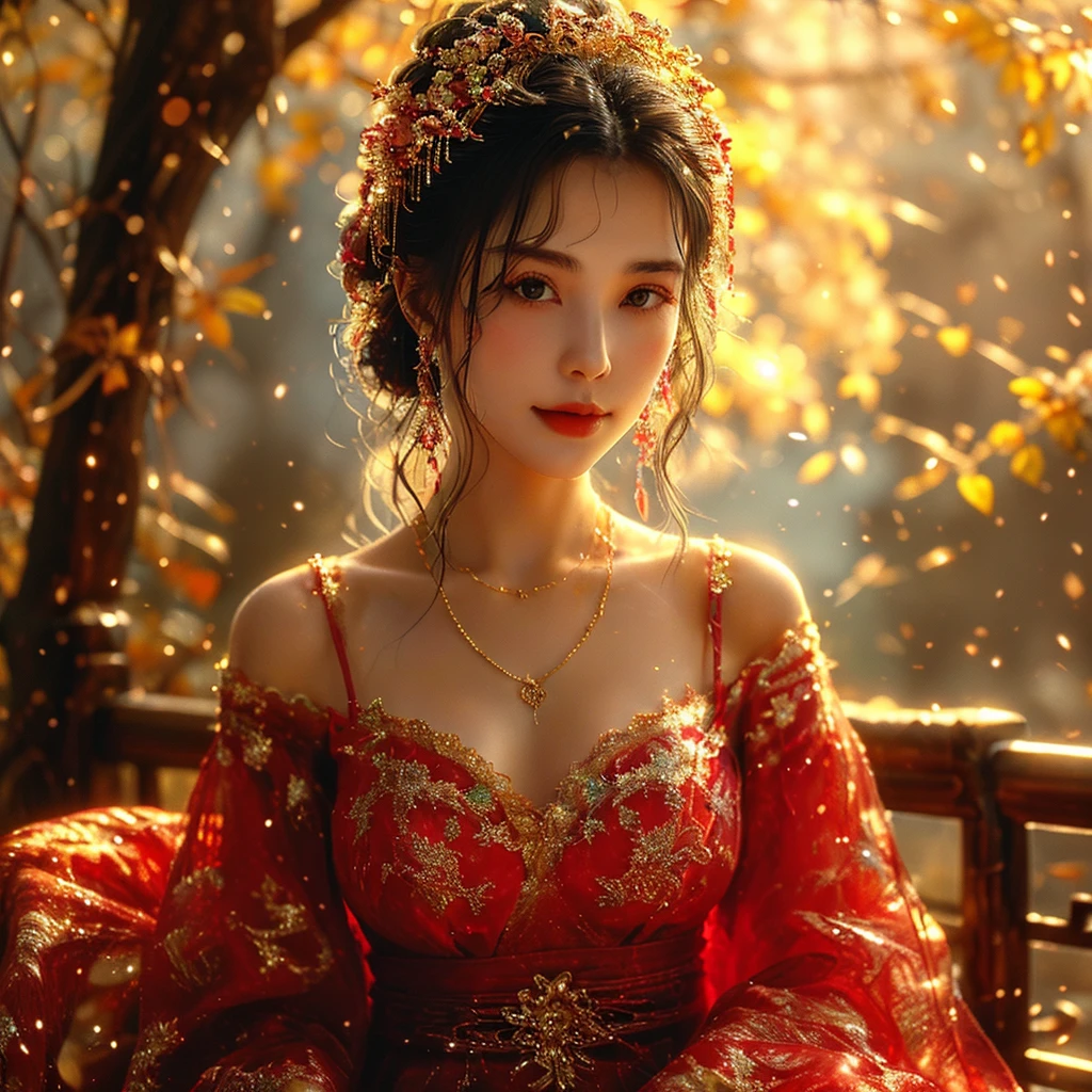 AncheReddressgirl,1girl,solo,dress,jewelry,hair ornament,realistic,best quality,masterpiece,original,best quality,highly detailed,