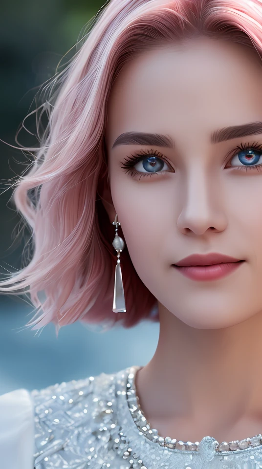 masterpiece, (photorealistic:1.4), best quality, beautiful lighting, march 7th \(honkai: star rail\), 1girl, solo, beautiful girl, pink hair, perfect face, perfect eyes, detailed clothes, blue skirt, skirt, blue shirt, detached sleeves, white shirt, blue eyes, long hair, blush, breasts, (looking at viewer), small breasts, earrings, star earrings, intricate, high detail, sharp focus, dramatic, beautiful eyes, (RAW photo, 8k uhd, film grain), caustics, smile, subsurface scattering, reflections, detailed face, beautiful face, beautiful eyes, standing, ice,, <lora:march_7thhonkai _star_railoffset:1>,