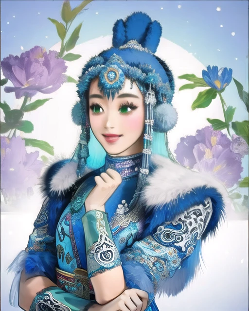 1girl in yakutfa, portrait, dynamic pose, whimsical lantern holder, fantasy, joyful, blues pinks and greens, (fantasy forest)1.1, coiling flowers, extremely detailed clothes, extremely detailed, masterpiece, 8k, highest quality, trending on artstation