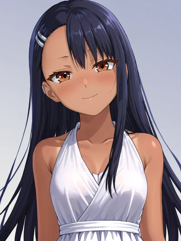 <lora:xl_Nagatoro Hayase-000009:1>,Nagatoro Hayase is a girl with dark skin long black hair and brown eyes,white dress,, best quality, ultra high res,photorealistic