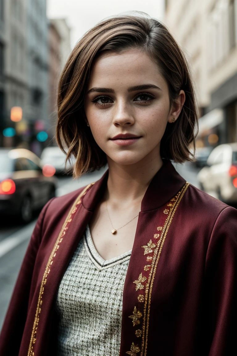 photo of beautiful (emwats0n:0.99), a woman in a (movie premiere gala:1.1), perfect short hair, hair upsweep updo, wearing (gryffindor wizard outfit:1.1), modelshoot style, (extremely detailed CG unity 8k wallpaper), professional majestic (photography by tim walker:1.1), (Sony a6600 Mirrorless Camera), 85mm, exposure blend, hdr, faded, extremely intricate, High (Detail:1.1), Sharp focus, dramatic, soft cinematic light, (looking at viewer), (detailed pupils), (upper body), 4k textures, adobe lightroom, photolab, elegant, ((((cinematic look)))), soothing tones, insane details, hyperdetailed, low contrast, epiCPhoto