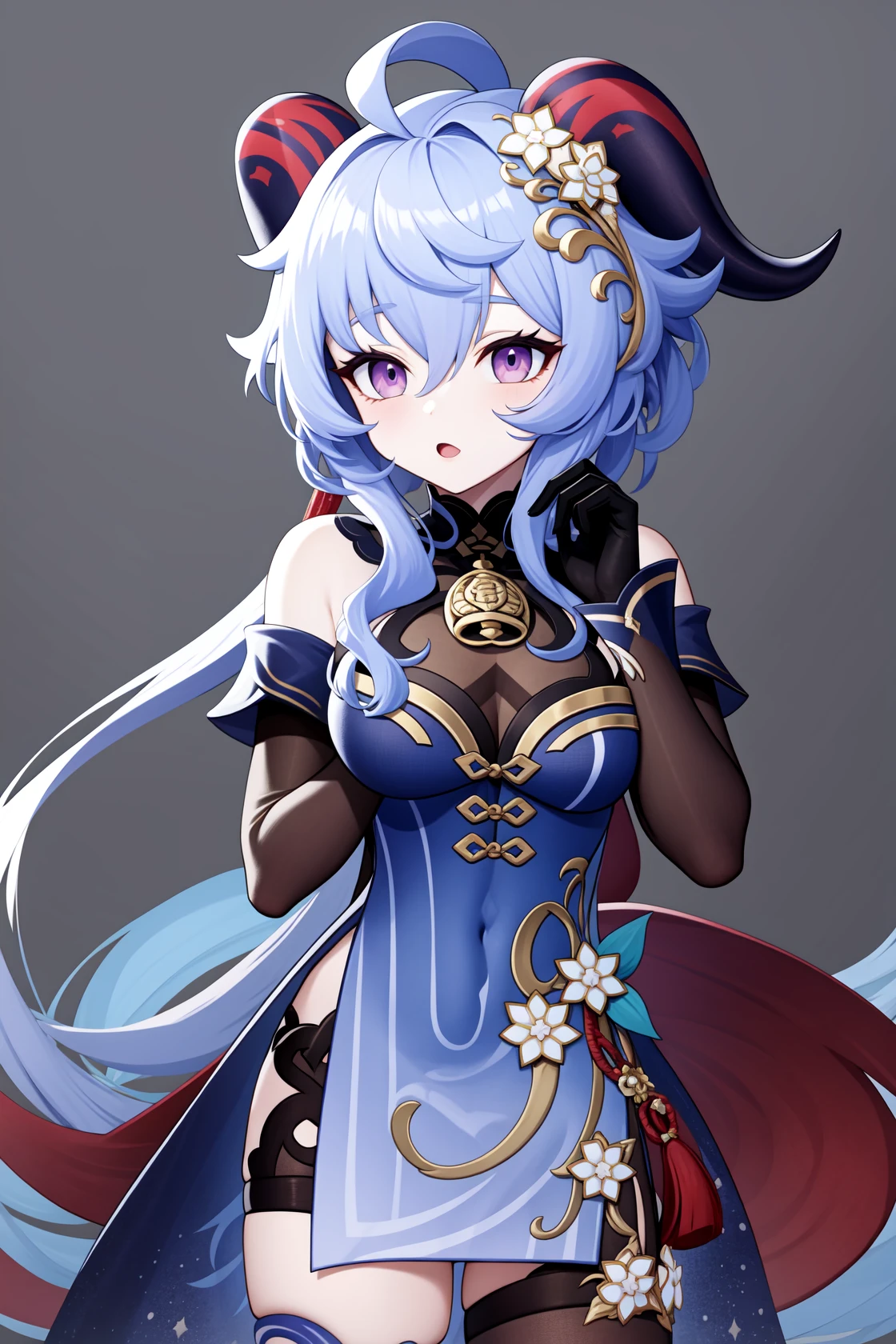 masterpiece, best quality, ultra-detailed, intricate detail, 1girl, asian girl, perfect face,  <lora:ganyuGenshinImpact_v10:0.55:MIDD>, ((GANYU \(GENSHIN IMPACT\))), small breasts, pantyhose, long hair, (shame), <lora:fashionGirl_v53:0.1>, simple background,