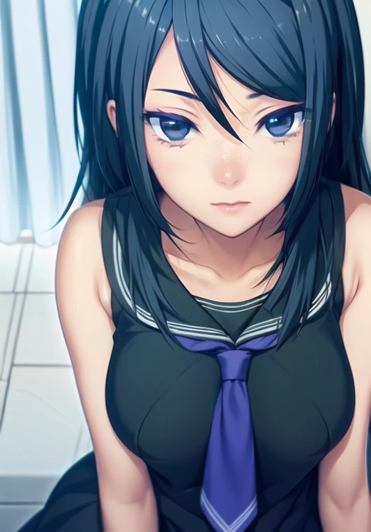1girl, solo,(best quality),(masterpiece:1.1), upper body, looking_at_viewer, dynamic angle, cute, clear facial skin, serafuku