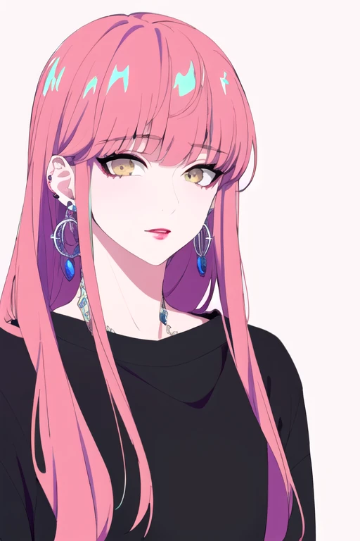 (best quality:1.1), (masterpiece:1.4), sketch, looking at viewer, upper body, , , , 1boy, solo, male focus, <lora:anne_faulkner:1>, anne_faulkner, pink hair, yellow eyes, long hair, bangs, jewelry, earrings, , , HD