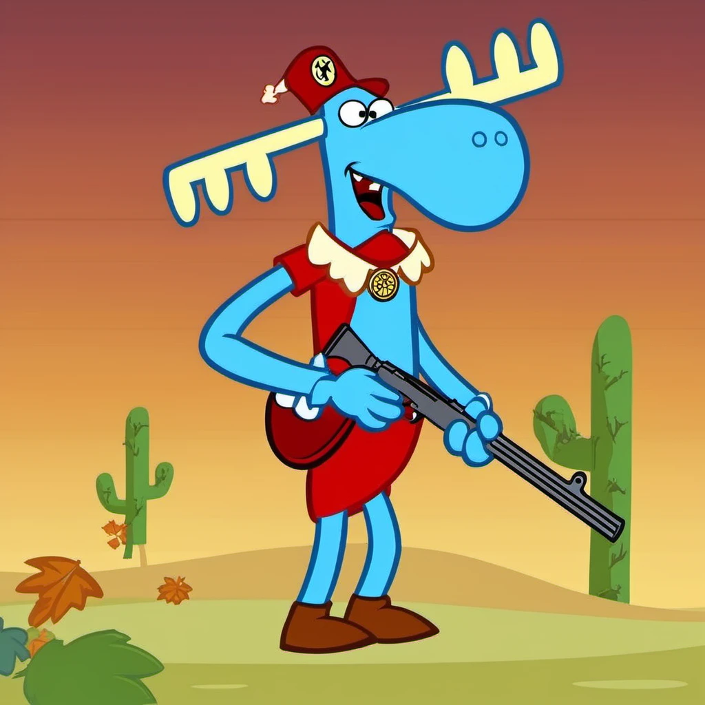 Lumpy1024, a tall blue cartoon character with a shotgun hunting <lora:Lumpy1024:0.9>