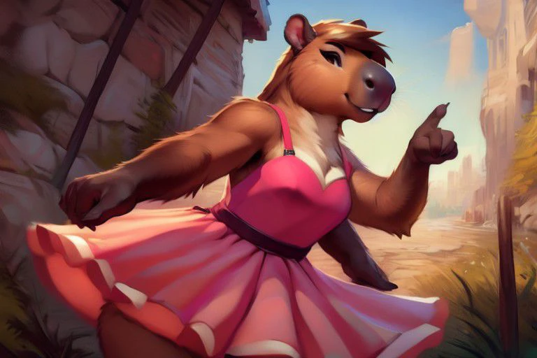 1girl,
solo,
female,
furry,
furry female,
anthro,
Capybara_Anthro,
dress,
by Chunie,
by CyanCapsule,
by Hallogreen,