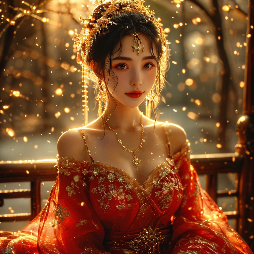 AncheReddressgirl,1girl,solo,dress,jewelry,hair ornament,realistic,best quality,masterpiece,original,best quality,highly detailed,