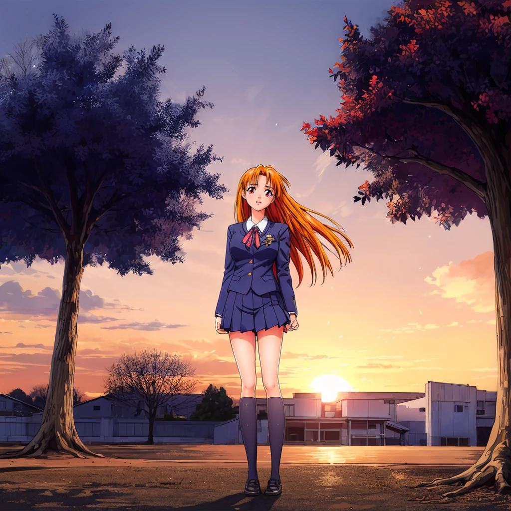 <lora:Akane001:0.7>,<lora:add_detail:0.7>,<lora:noline:0.3>,(<lora:boldline:-0.3>),looking at viewer,
Akane,1girl,longhair,orange hair,solo,
school_uniform,
full body,
school,standing,wind,sunset,tree,leaning,