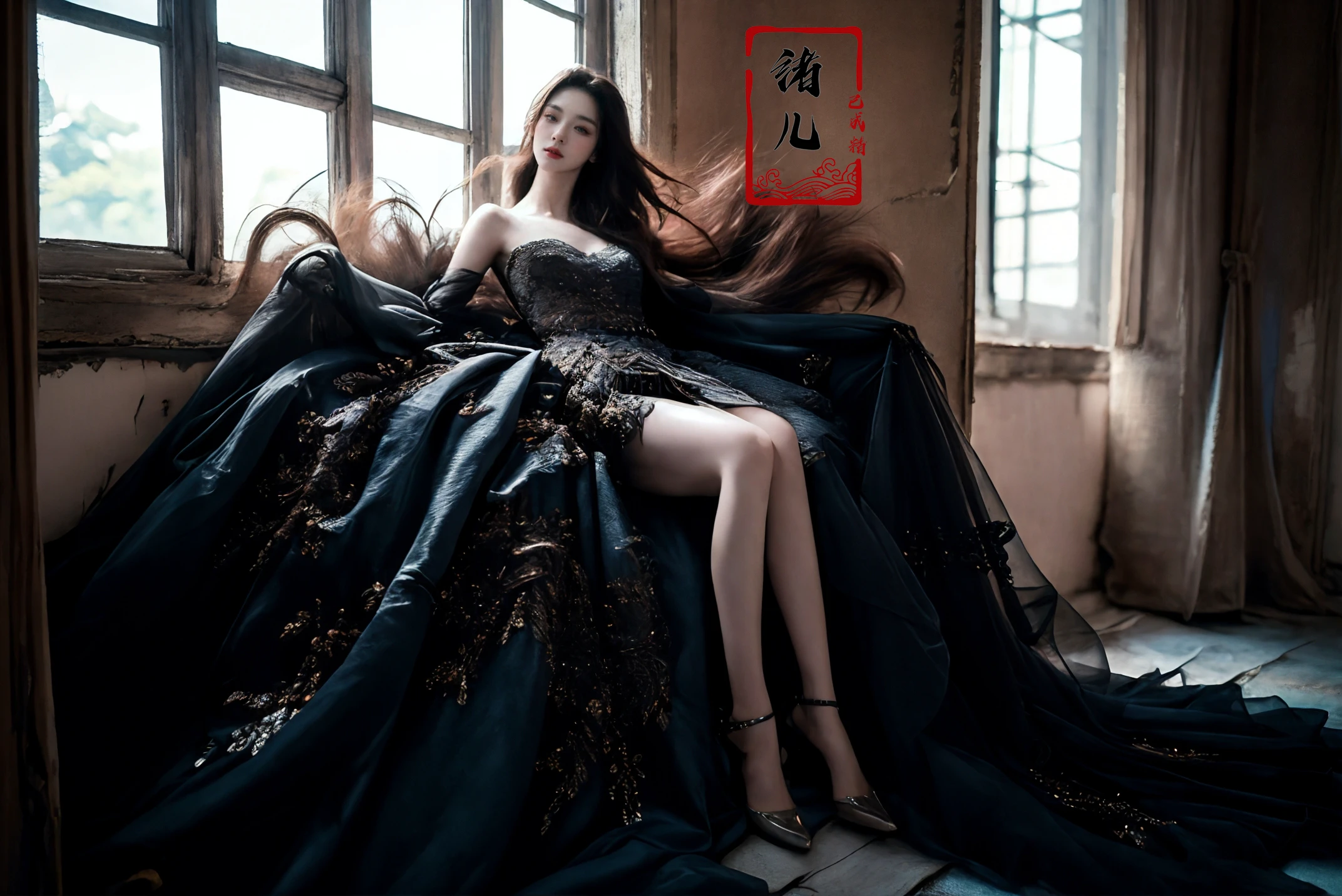 ultra high resolution, ((masterpiece))), (((best quality))), ((super detailed)),  ((extremely delicate and beautiful)),cinematic light, detailed environment(real),
(realistic, photo-realistic:1.37), extremely detailed, photography, 8k, Amazing, finely detailed, best quality, ultra high res,
1girl, (full body:1.1), A mature face
<lora:~Q?-[y<g
 xuer extravagant gown:0.8>