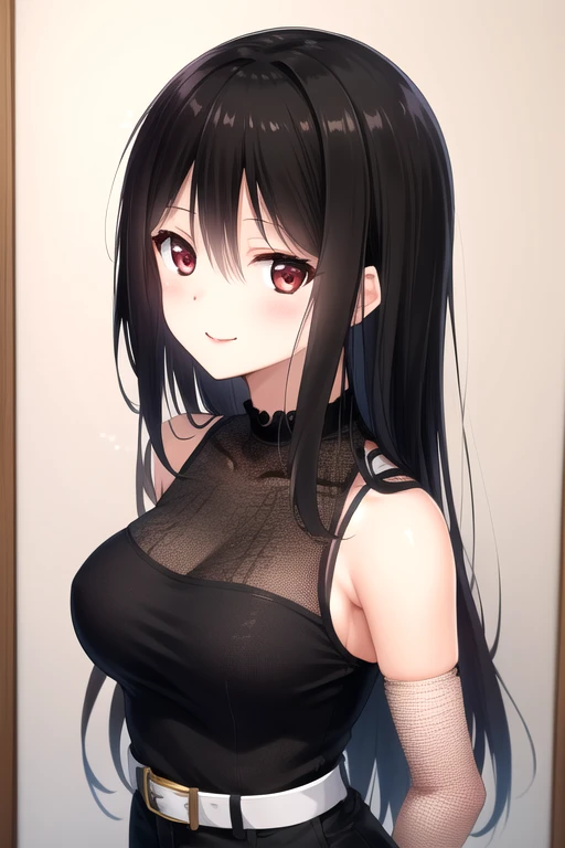 Very detailed、highest quality、Best image quality、masterpiece、8k、Anime Face、A kind smile、Open Mouth、((black long hair:1.5))、big breast, sexy、 beautiful body 、Cowboy Shot, Sexual Intercourse, ((red eyes)), hotel bedroom, ((( skirt))), (((nude))), naked, nipple