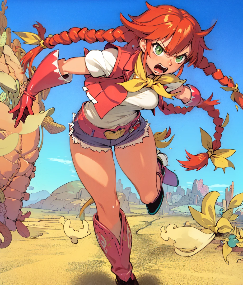 giantess art, blossom, orange hair, messy hair,hair bow,thighhighs,skirt, giantess, crop top, laughing,, (((towering over you))), (full body), miniature crowd at her feet, grin,from below, sleeveless, best quality, masterpiece,, 1girl,solo,looking at viewer, 20yo, corruption, riding boots