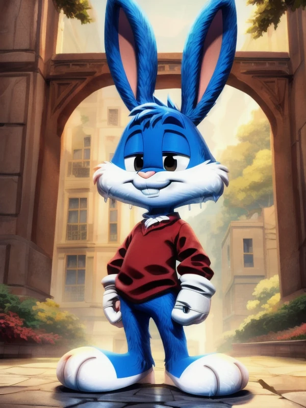 concept art <lora:Baster_v3_FR70:0.8>, <lora:Furtastic_Detailer:0.7>, solo, Baster, bunny, male, blue body color, white cheeks, mouth closed, white belly, white legs, white gloves on hands, pink nose, white tail, blue ears, ears droop, lop-eared, rabbit teeth, colorless eyes, Red T-shirt, standing, squinting, wet fur, disheveled fur, indifference, young, Small body, dwarf
masterpiece, high quality, best quality, detailed, detailed background, 8k, 4k, texture, intricate, detailed shaders . digital artwork, illustrative, painterly, matte painting, highly detailed
