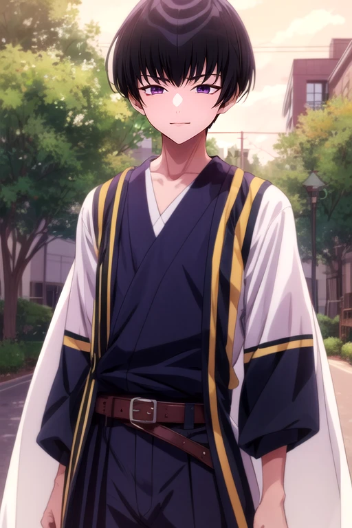 (best quality:1.1), (masterpiece:1.4), illustration, , upper body, , anime coloring, (anime:1.4), 1boy, solo, male focus, <lora:mutsuki_naito:0.78>, mutsuki_naito, black hair, purple eyes, , bangs, dwarf costume, summer, High definition