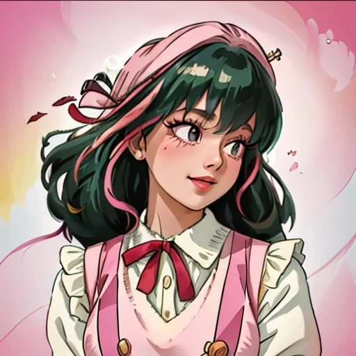 professional illustration, incomparable masterpiece, photorealistic, akariunryu, 1girl, multicolor hair, medium breasts, highress, masterpiece, <lora:akariunryu-v1:1>, lips, pink dress, green hair, smile,pastel color palette, sailor uniform, side viewn