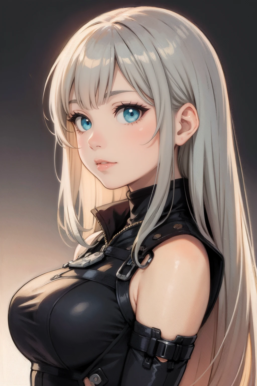 1girl, anime style, grey long hair, hair down, symmetrical facial features, aqua eyesfrom girls frontline, hyper realistic, pale skin, 4k, rule of thirds, extreme detail, detailed drawing, trending artstation, hd, fantasy, d & d, realistic lighting, by stanley artgerm lau, greg rutkowski, sharp focus, backlit, masterpiece, highres, best quality, hot colors, glow, light rays,perfect lighting