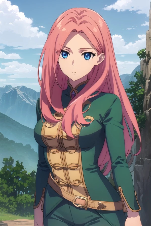 eclairseaetto, <lora:eclair seaetto s2s3-lora-nochekaiser:1>,
eclair seaetto, pink hair, long hair, blue eyes,
BREAK boots, belt, pants, uniform, uniform, military uniform,
BREAK outdoors, forest, nature, sun, sky, clouds, trees,
BREAK looking at viewer, (cowboy shot:1.5),
BREAK <lyco:GoodHands-beta2:1>, (masterpiece:1.2), best quality, high resolution, unity 8k wallpaper, (illustration:0.8), (beautiful detailed eyes:1.6), extremely detailed face, perfect lighting, extremely detailed CG, (perfect hands, perfect anatomy),