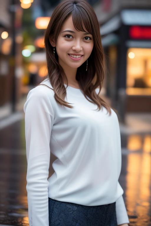 1girl,(RAW photo, best quality), (realistic, photo-realistic:1.4), masterpiece, an extremely delicate and beautiful, extremely detailed, 2k wallpaper, Amazing, finely detail, extremely detailed CG unity 8k wallpaper, ultra-detailed, highres, soft light, beautiful detailed girl, extremely detailed eyes and face, beautiful detailed nose, beautiful detailed eyes,cinematic lighting,perfect anatomy,slender body,smiling
in front of izakaya,narrow street like kowloon,lights reflected on wet floor,after rain,night time,shop sign lights,winter night
<lora:sasakimaine_lora:0.8>