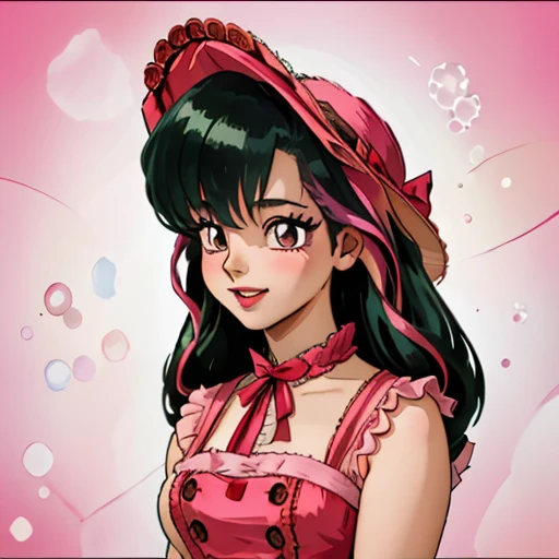 professional illustration, incomparable masterpiece, photorealistic, akariunryu, 1girl, multicolor hair, medium breasts, highress, masterpiece, <lora:akariunryu-03:1>, lips, pink dress, green hair, multicolor hair, smile
