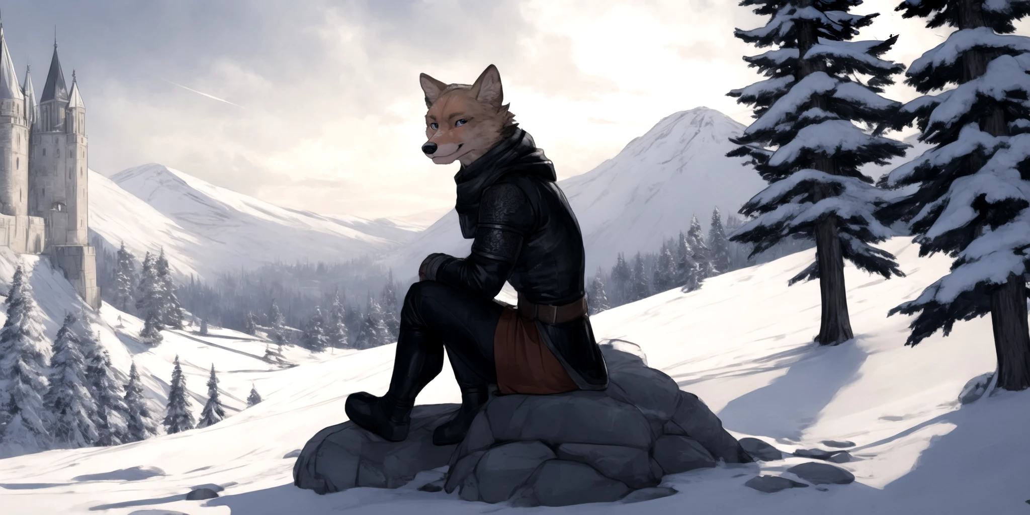 NSFW (nude) (Elsa ((human)) medium breasts, strip of pubic hair) rear view, vaginal penetration, fucking male furry polar bear with red dog penis, full body, in a deserted snowy landscape