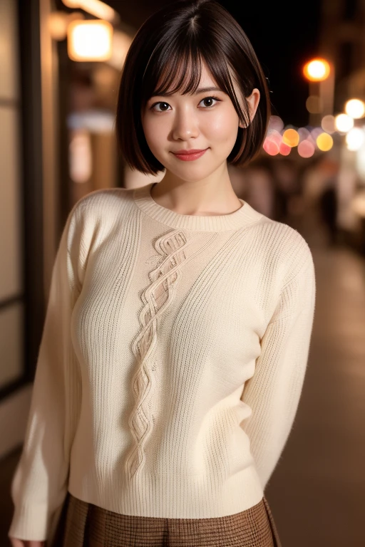 1girl,(RAW photo, best quality), (realistic, photo-realistic:1.4), masterpiece, an extremely delicate and beautiful, extremely detailed, 2k wallpaper, Amazing, finely detail, extremely detailed CG unity 8k wallpaper, ultra-detailed, highres, soft light, beautiful detailed girl, extremely detailed eyes and face, beautiful detailed nose, beautiful detailed eyes,cinematic lighting,perfect anatomy,slender body,smiling ,(bokeh:1.3)
in front of izakaya,narrow street like kowloon,lights reflected,,night time,winter night
wearing sweater and skirt,short hair
<lora:hanaimiharu_lora:0.7>