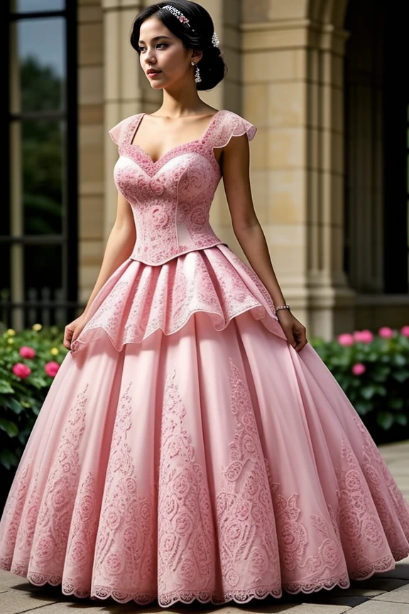 1girl, mature, beautiful, cute, hourglass body, masterpiece, scenic view
<lora:Pink_Gown_By-Stable_Yogi:1> crochet pattern, pink ballgown, pink roses pattern gown