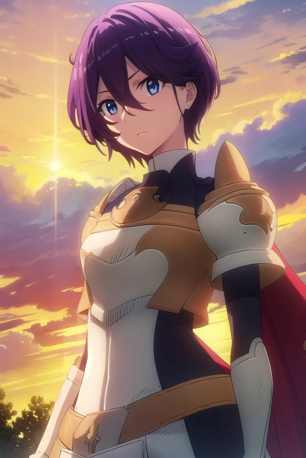 beefeaterecaty, <lora:beefeater e caty s2-lora-nochekaiser:1>,
beefeater e caty, short hair, purple hair, blue eyes, hair between eyes,
BREAK skirt, gloves, cape, armor, shoulder armor, gauntlets,
BREAK outdoors, forest, nature, sun, sky, clouds, trees, grass,
BREAK looking at viewer, (cowboy shot:1.5),
BREAK <lyco:GoodHands-beta2:1>, (masterpiece:1.2), best quality, high resolution, unity 8k wallpaper, (illustration:0.8), (beautiful detailed eyes:1.6), extremely detailed face, perfect lighting, extremely detailed CG, (perfect hands, perfect anatomy),