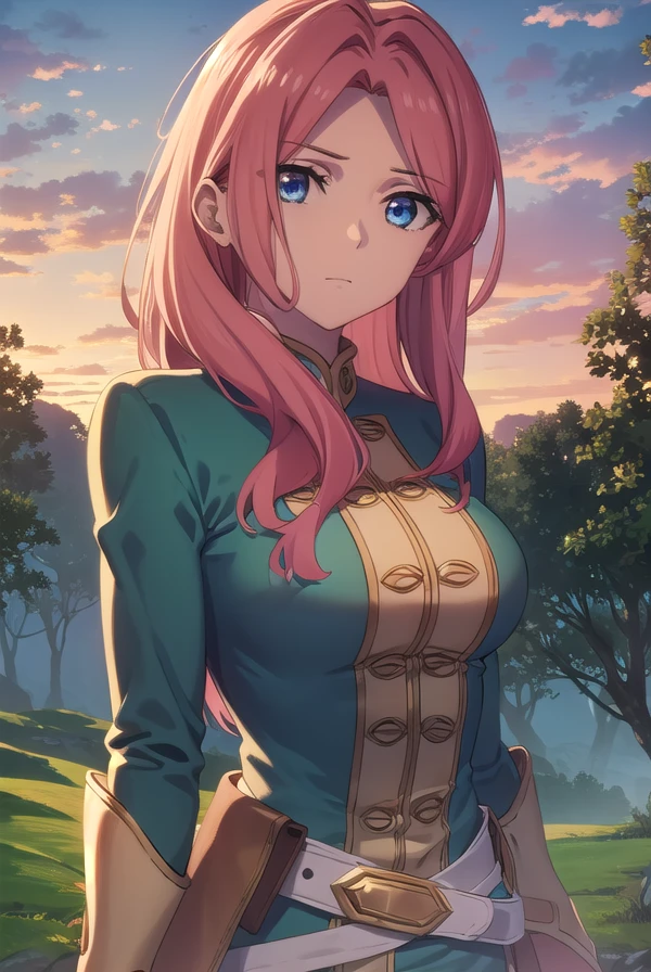eclairseaetto, <lora:eclair seaetto s2s3-lora-nochekaiser:1>,
eclair seaetto, pink hair, long hair, blue eyes,
BREAK boots, belt, pants, uniform, uniform, military uniform,
BREAK outdoors, forest, nature, sun, sky, clouds, trees,
BREAK looking at viewer, (cowboy shot:1.5),
BREAK <lyco:GoodHands-beta2:1>, (masterpiece:1.2), best quality, high resolution, unity 8k wallpaper, (illustration:0.8), (beautiful detailed eyes:1.6), extremely detailed face, perfect lighting, extremely detailed CG, (perfect hands, perfect anatomy),