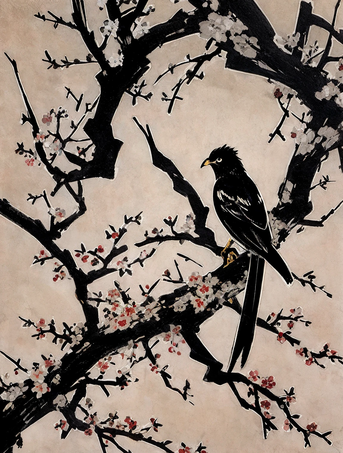 masterpiece,best quality,Washpainting,Ink wash painting,chinese zen,zen,<lora:WashPainting_v1.0:0.5>,flower,bird,branch,
