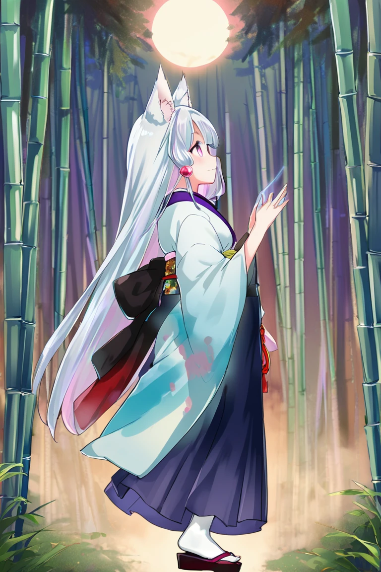 1girl, japanese clothes, spirit, from side, full body, Medium close-up, bamboo forest, night, itakolora, <lora:itakolora_charaLoRA_XL_t8:0.7:lbw=1,0,1,0,1,1,0.5,1,0,0,0,0>