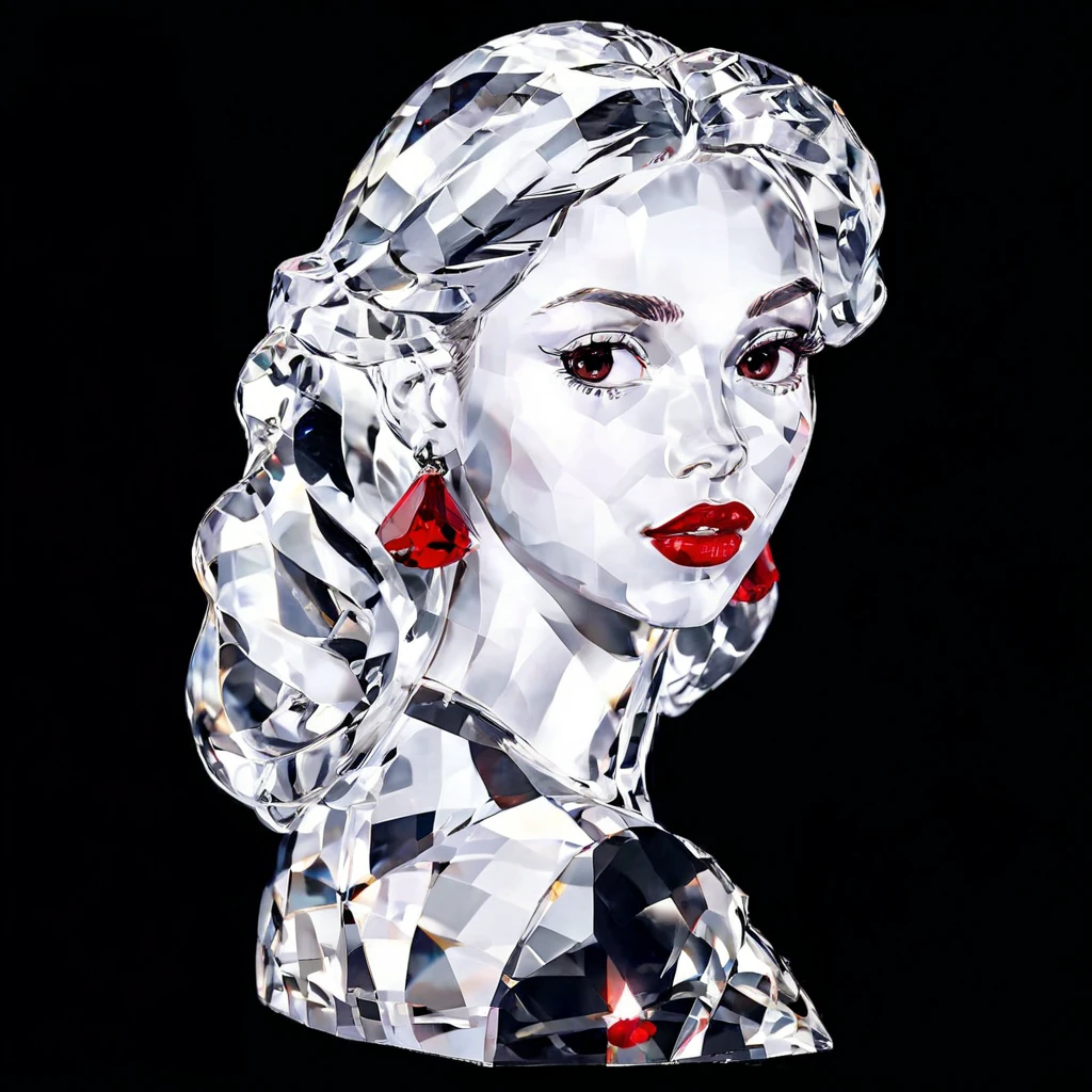 portrait of a beautiful pamcrystal woman,looking over shoulder, red lips,black background,realistic,highly detailed,realistic,lifelike,studio photo,highly detailed,cinematic,masterpiece,intricate,