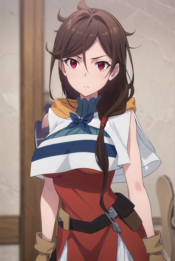 arpeggioellalena, <lora:arpeggio el lalena s2-lora-nochekaiser:1>,
arpeggio el lalena, long hair, brown hair, (red eyes:1.3), hair over shoulder,
BREAK gloves, pantyhose, brown gloves, red pantyhose, robe, dress, belt, fingerless gloves, capelet,
BREAK indoors, library,
BREAK looking at viewer, (cowboy shot:1.5),
BREAK <lyco:GoodHands-beta2:1>, (masterpiece:1.2), best quality, high resolution, unity 8k wallpaper, (illustration:0.8), (beautiful detailed eyes:1.6), extremely detailed face, perfect lighting, extremely detailed CG, (perfect hands, perfect anatomy),