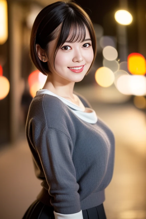 1girl,(RAW photo, best quality), (realistic, photo-realistic:1.4), masterpiece, an extremely delicate and beautiful, extremely detailed, 2k wallpaper, Amazing, finely detail, extremely detailed CG unity 8k wallpaper, ultra-detailed, highres, soft light, beautiful detailed girl, extremely detailed eyes and face, beautiful detailed nose, beautiful detailed eyes,cinematic lighting,perfect anatomy,slender body,smiling ,(bokeh:1.5)
in front of izakaya,narrow street like kowloon,lights reflected,,night time,winter night
wearing sweater and skirt,short hair
<lora:hanaimiharu_lora:0.7>