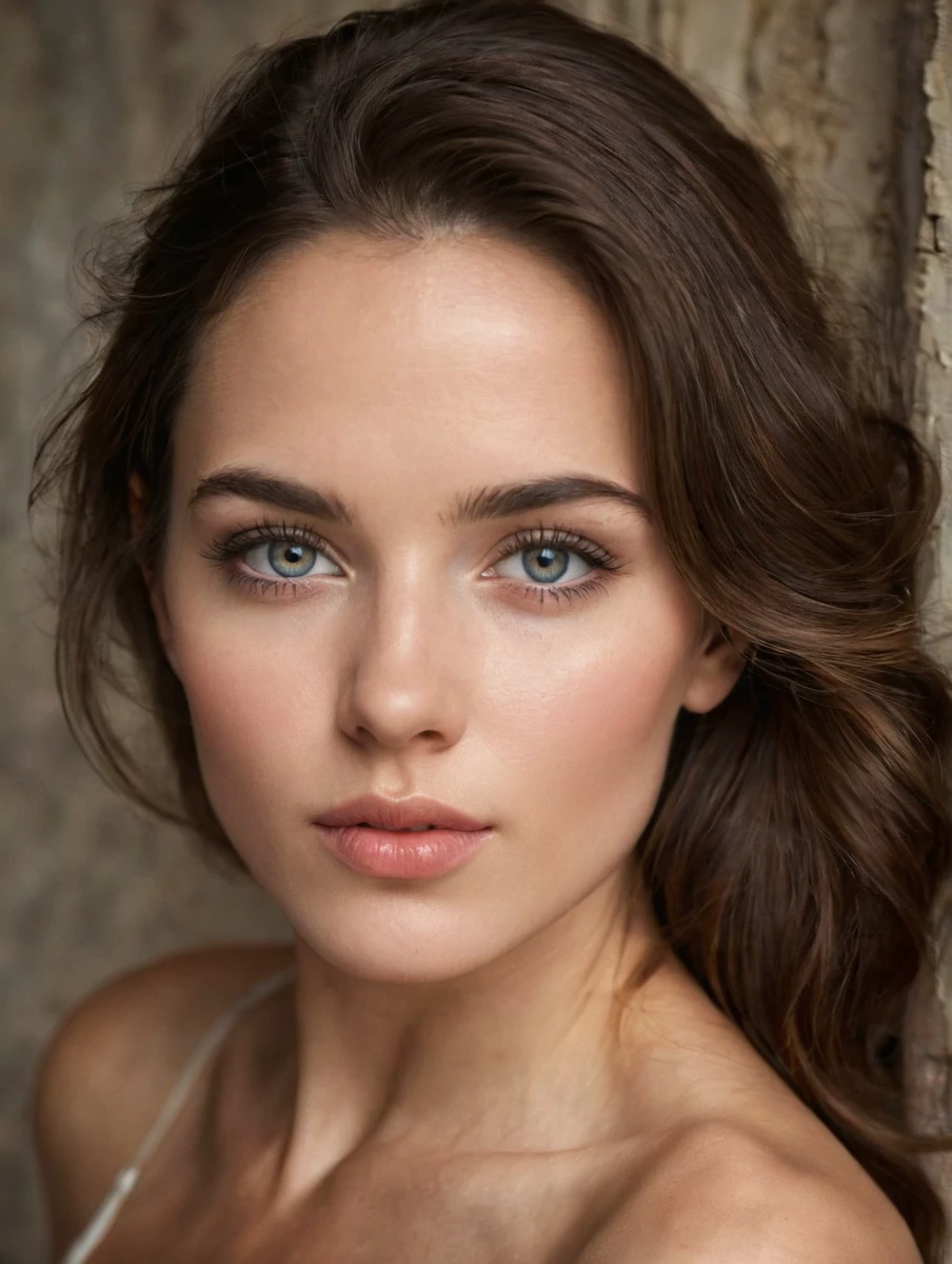 Create an ultra-realistic image of a beautiful, fictional actress. brunette, scar on lip, uncommon beauty. She should have a natural and elegant appearance, with distinct facial features that convey a sense of grace and poise. Her expression should be captivating, perhaps with a subtle smile or a thoughtful gaze, hinting at depth and character. The focus should be on achieving high levels of detail in her features, such as the texture of her skin, the shine in her hair, and the clarity in her eyes. The lighting should be soft and flattering, enhancing her natural beauty. The background should be simple yet classy, ensuring that the actress remains the central focus of the image. This portrait should evoke a sense of Hollywood glamour mixed with a relatable, down-to-earth charm
<lora:PhotoDetailXL:1>