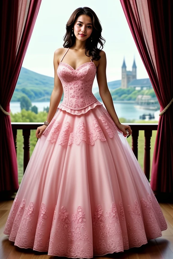 1girl, mature, beautiful, cute, hourglass body, masterpiece, scenic view
<lora:Pink_Gown_By-Stable_Yogi:1> crochet pattern, pink ballgown, pink roses pattern gown