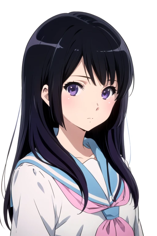 solo, 1girl, looking at viewer, sketch, flat colors, 2D, anime, anime coloring, upper body, (solid white background:1.3), <lora:reina-hibikeeuph:0.8>, reina kousaka, kitauji high school uniform, serafuku, blue sailor collar, pink neckerchief, looking at viewer, closed mouth