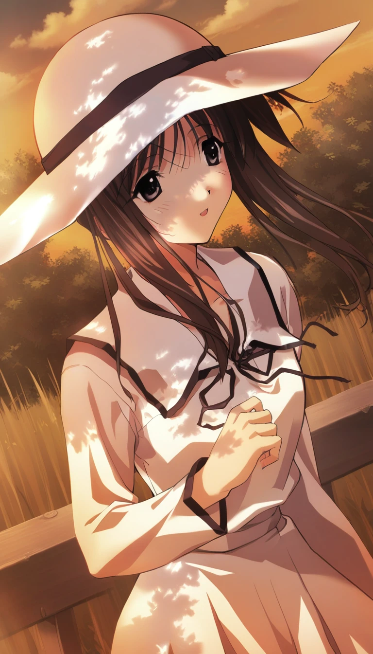 1girl,minami tsubame, white uniform,sun hat, 1girl, solo, masterpiece, best quality, game cg, sky, cloud, wind,<lora:MinamiTsubameXL:1>
