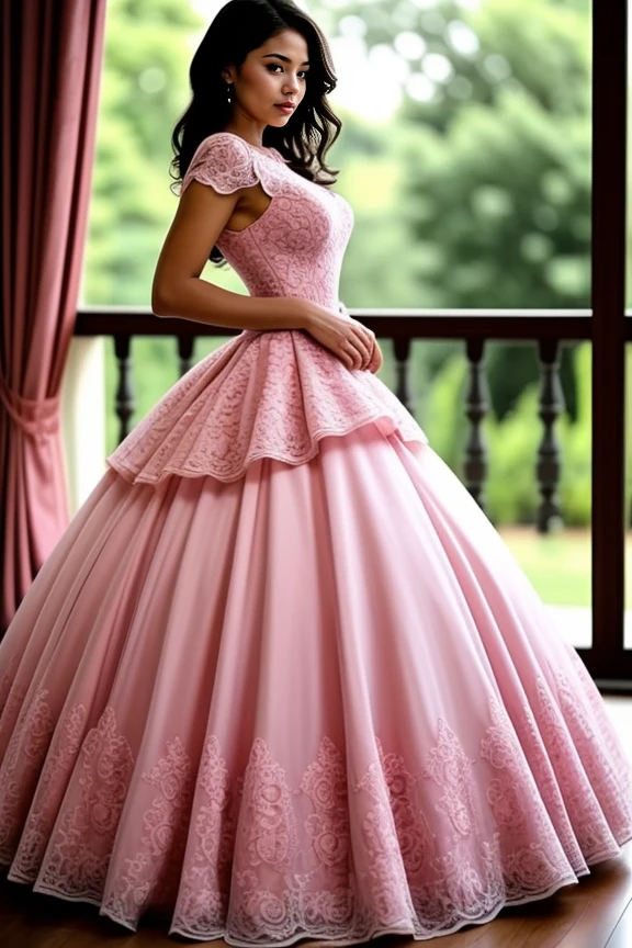 1girl, mature, beautiful, cute, hourglass body, masterpiece, scenic view
<lora:Pink_Gown_By-Stable_Yogi:1> crochet pattern, pink ballgown, pink roses engraved gown