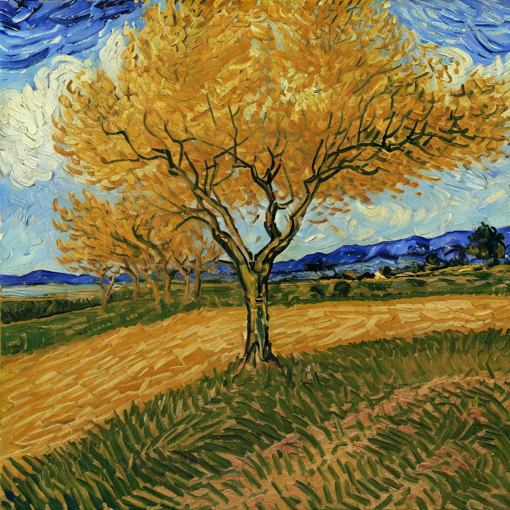 anchemixvangogh,outdoors,traditional media,sky,scenery,shore,field,
