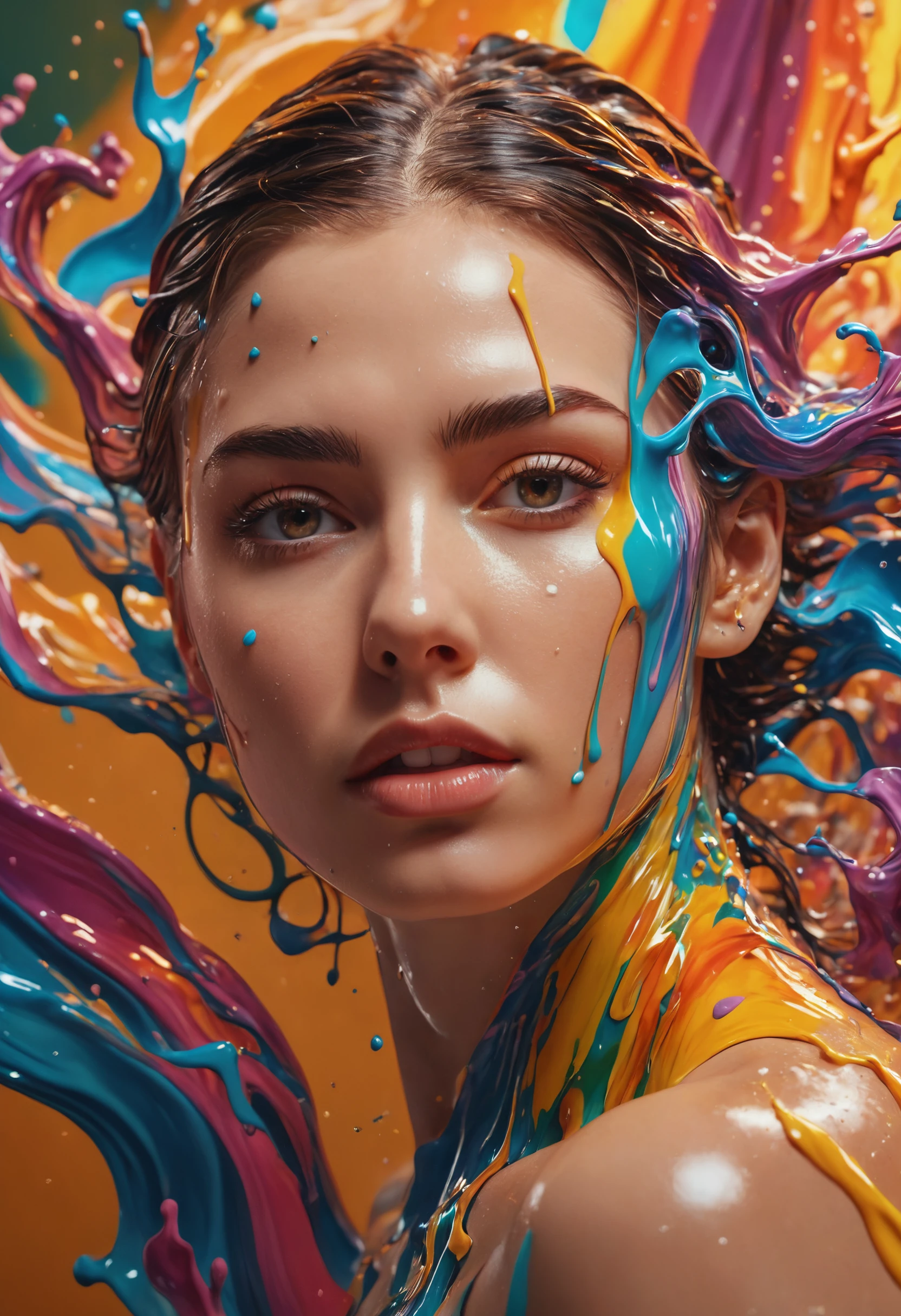 arte splash,  a 25 year old  girl nude  very detailed mane ((White background)), piercing eyes, Epic Instagram, art-station, splash style of water paint+, Contour, hyper-detailed intricately detailed, engine unreal, awesome, details Intricate, splashscreen, colors complementary, realistic concept art, 8K resolution, deviantart masterpiece, oil-painting, heavy brush strokes, paint drips, splash arts
