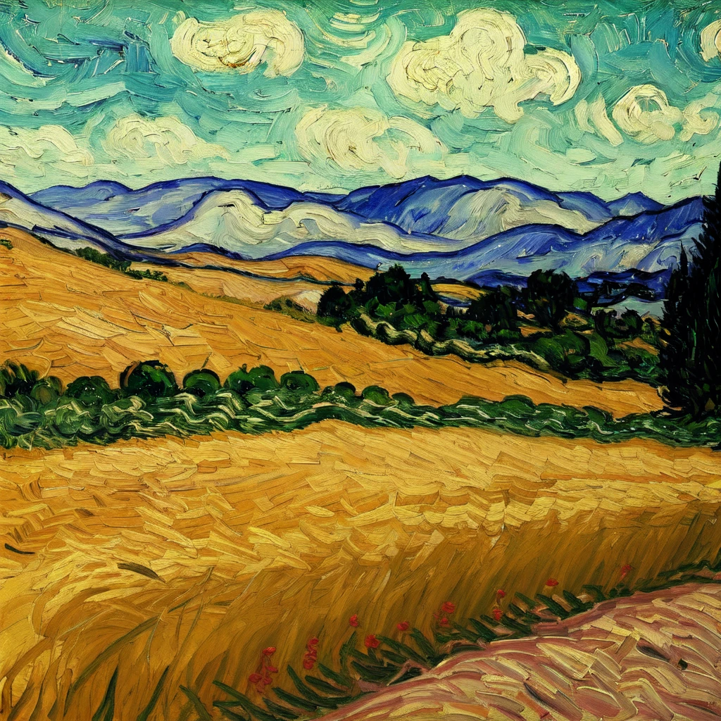 anchemixvangogh,traditional media,sky,scenery,night,moon,starry sky,mountain village,best quality,masterpiece,original,best quality,highly detailed,