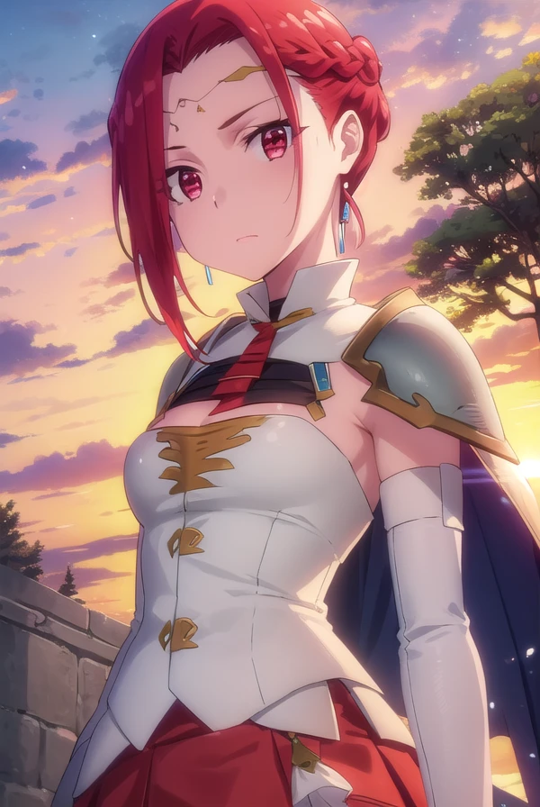 pinacolada, <lora:pina co lada s1s2-lora-nochekaiser:1>,
pina co lada, short hair, (red eyes:1.3), red hair, braid, single braid, braided ponytail,
BREAK skirt, thighhighs, cleavage, jewelry, earrings, detached sleeves, cape, armor, cleavage cutout, circlet,
BREAK outdoors, forest, nature, sun, sky, clouds, trees, grass,
BREAK looking at viewer, (cowboy shot:1.5),
BREAK <lyco:GoodHands-beta2:1>, (masterpiece:1.2), best quality, high resolution, unity 8k wallpaper, (illustration:0.8), (beautiful detailed eyes:1.6), extremely detailed face, perfect lighting, extremely detailed CG, (perfect hands, perfect anatomy),