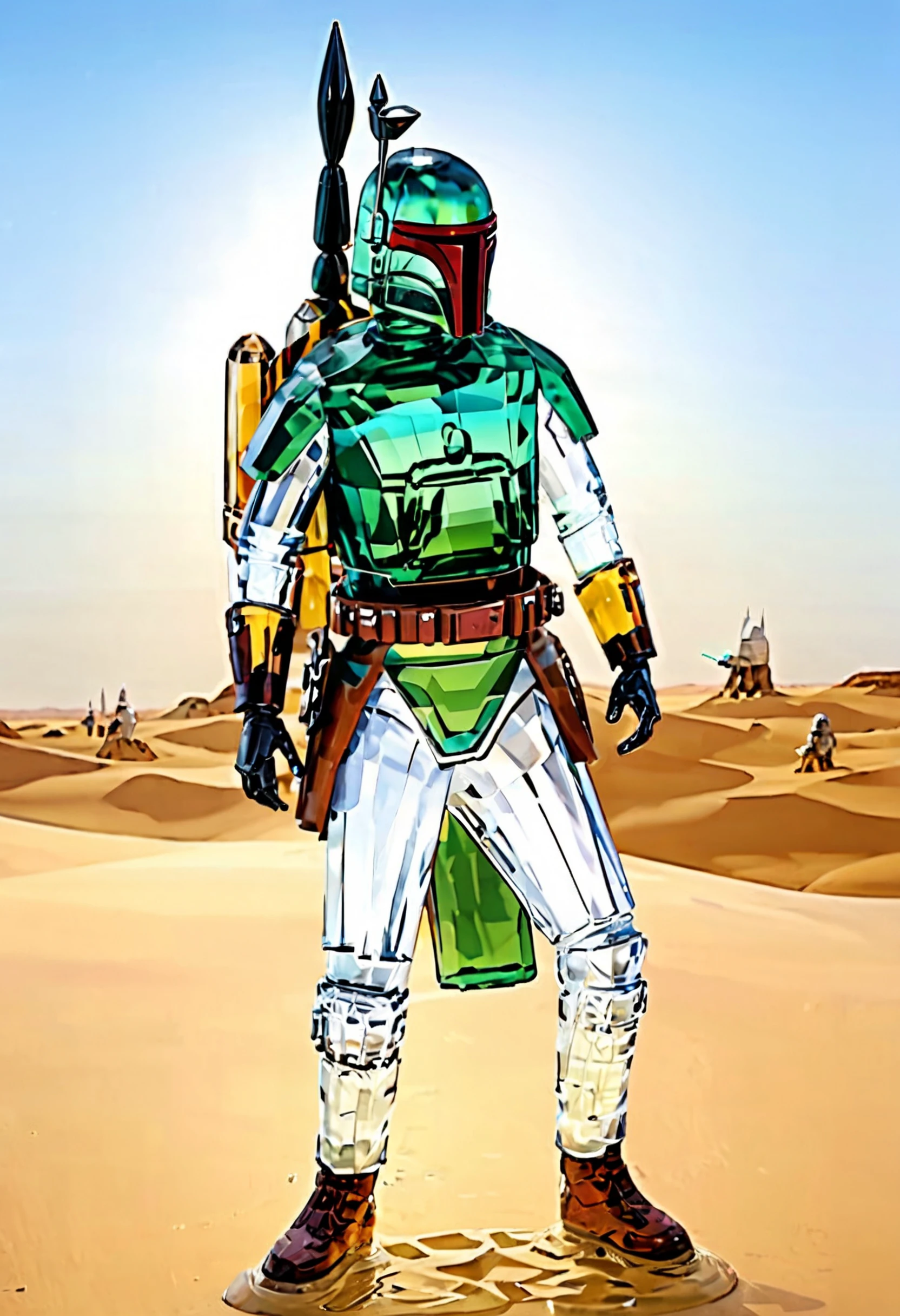 boba fett on tatooine,realistic,highly detailed,realistic,lifelike,studio photo,highly detailed,cinematic,masterpiece,intricate,pamcrystal, star wars