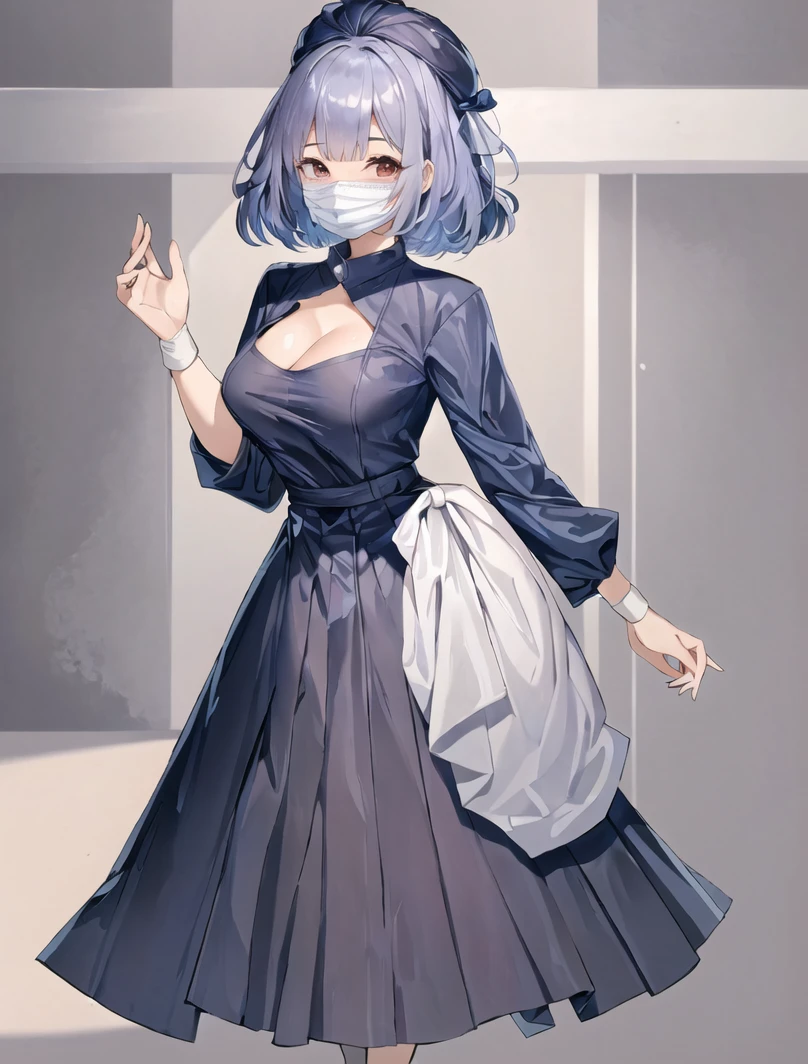 ((masterpiece, best quality, high quality)),1girl, (lower body, hospital), <lora:Surgical uniform:0.9> (surgical_uniform, mask, long sleeves, surgical mask,long dress, latex gloves,hat covering hair, hat), <lora:Aya Miiko:0.7> (1girl, 3dcg 03, aya miiko),