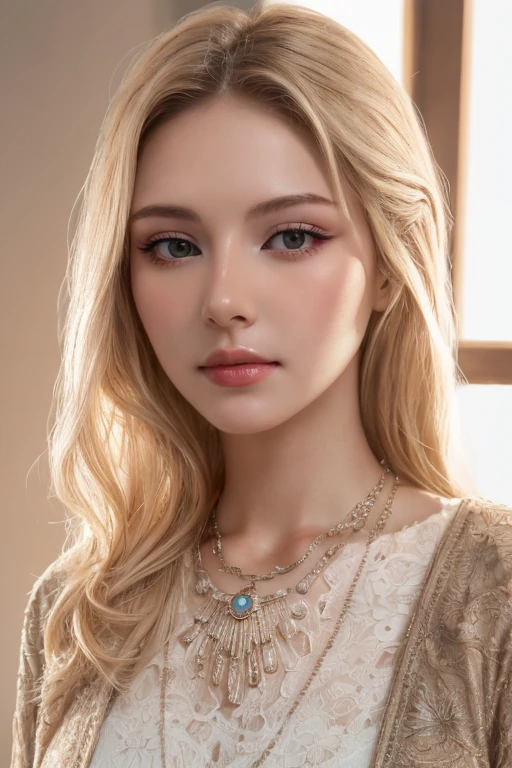 (master piece: 1.3), (8k, photoreallistic, Photo brute, beste-Qualit: 1.4), (1fille), beau visage, (realistic face), (cheveux rouges crystal bright, cheveux long blond1.3), belle coiffure, Realistic Crystal Brilliant Bright Eyes Bright, beautiful detailed eyes brilliant European beauty, (realistic skin), belle peau, (tirer), absurdes, attrayant, ultra highres, ultra realist, highly detailed, Gold number wearing a Moroccan Islamic caftan outfit half purple half blue full outfit