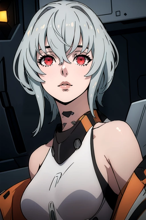 (best quality:1.1), (masterpiece:1.4), sketch, looking at viewer, upper body, depth of field, , (realistic:1.4), 1girl, solo, <lora:noir_synduality_noir:0.98>, noir_synduality_noir, grey hair, red eyes, bangs, , , , , sci-fi, 32k resolution