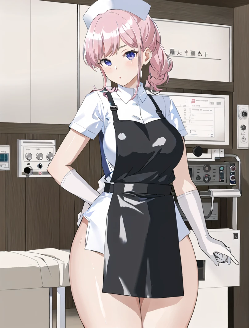 ((masterpiece, best quality, high quality)),1girl, (lower body, hospital),  <lora:Latex_nurse_3dg:0.5> (latex_nurse_v2, nurse, nurse cap, apron, gloves,shiny clothes), <lora:Gwen:0.6> (1girl, gwendolyn tennyson, solo),