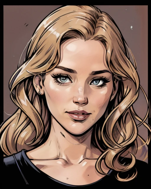 Digital Comic Artwork of portrait of j3nn1f3rl4wr3nc3, happy, smiling, pretty, simple background, sharp, details, HD, HDR, 8K, best quality, best resolution, maximalist, masterpiece