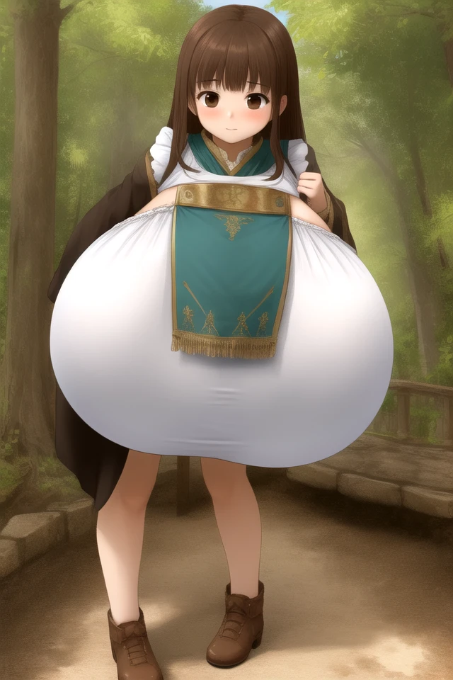 Chubby、Braid、、Plump areola、Big Breasts、pubic hair、Large paper diapers、Pee in the diaper。Anime painting、