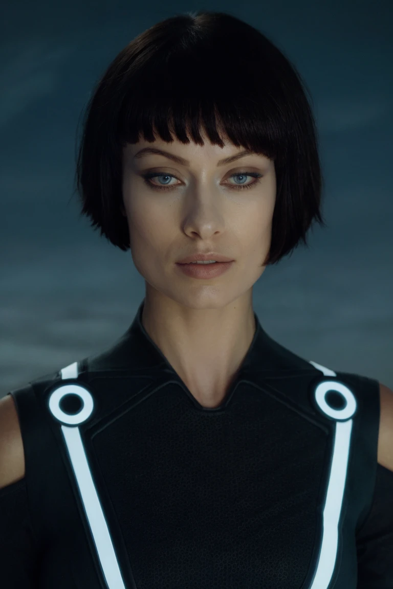 portrait, 1girl, simple background, soft colors, masterpiece, high quality, (high detailed skin:1.1)
<lora:quorra_tron_legacy_lora_v01:0.85> qu0rra, blunt bangs, bob cut, bodysuit