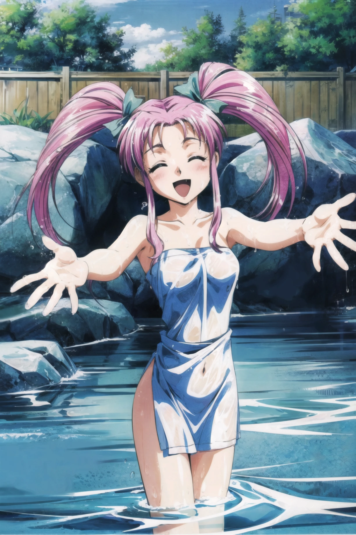 a cartoon with a very large but female anime character in a skirt, 1girl, hetero, breast grab, 1boy, breasts, grabbing, vaginal, sex, cum in pussy, large penis, sex, censored, purple hair, panties, underwear, solo focus